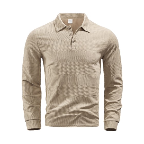 Premium Men's Textured Long Sleeve Polo – Sophisticated Slim Fit