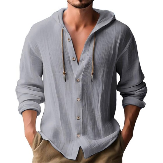 Lightweight Textured Summer Hoodie | Relaxed Fit Button-Down Shirt
